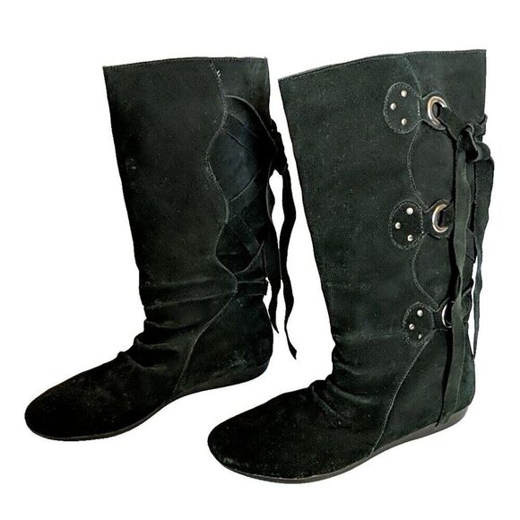 White Mountain Feather Black Suede Leather Wrap Tie Boots 8M - Picture 1 of 6